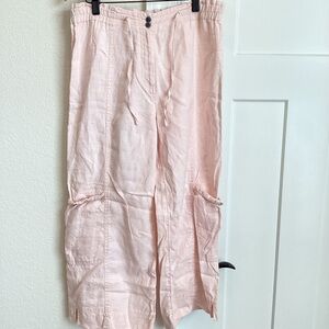 J Jill 100% Linen Cropped Drawstring Wide-Leg Pants